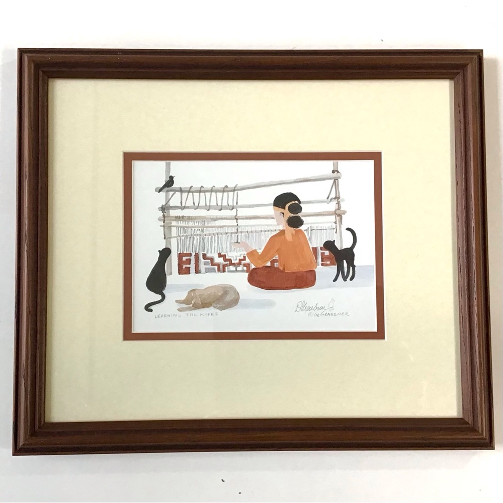 Vintage Signed Art Print Diane Graebner 2002 Learning the Ropes Framed W/Matting